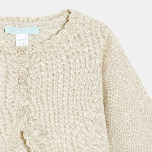 سترة بوليرو منسوجة من التريكو، باللون البيج الفاتح، للفتيات الرضع